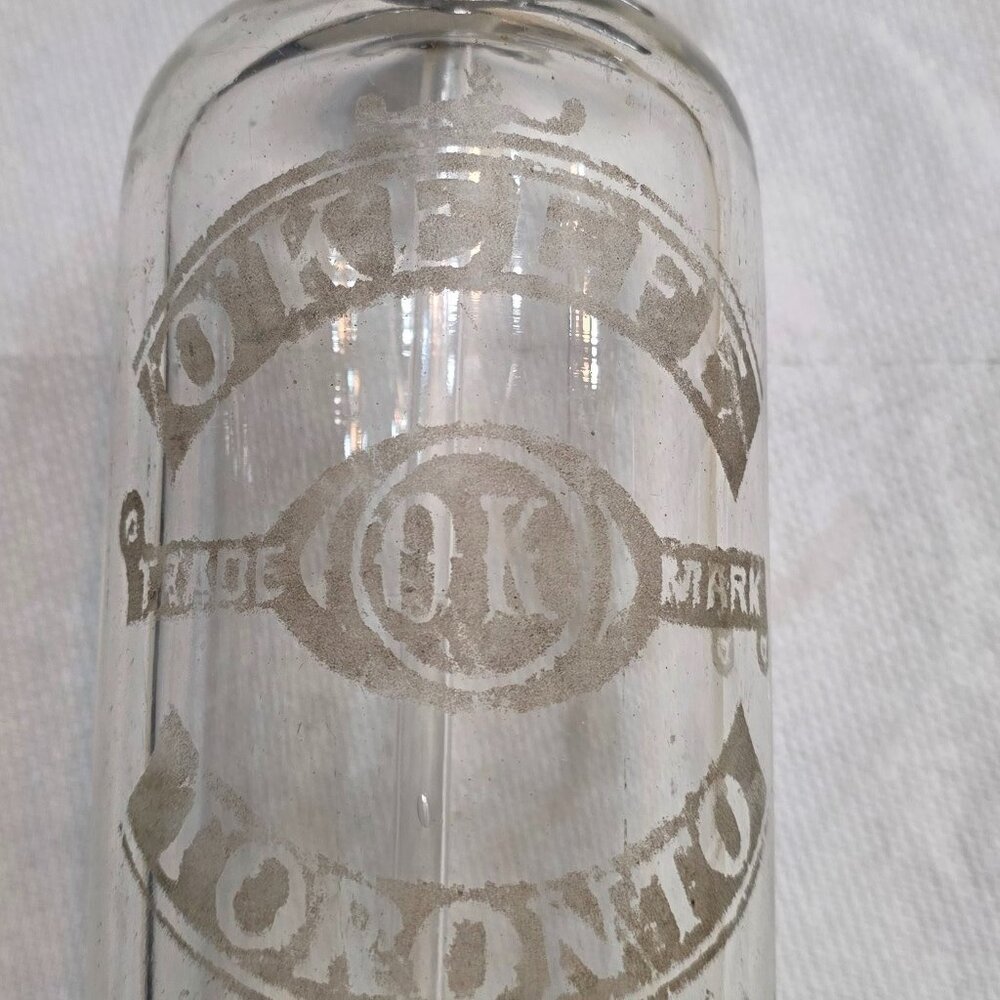 Vintage Pre-War O’Keefe Toronto Etched Soda Siphon Bottle – Trade OK Mark c.1930